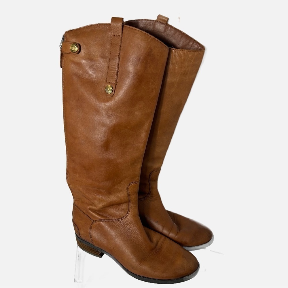 Sam Edelman Women Size 7.5 Brown Penny Leather Riding Boots Back Zipper Low Heel